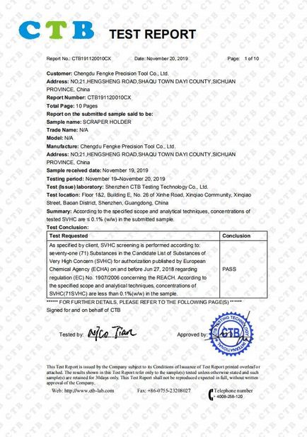 China Chengdu Fengke Precision Tool Co., Ltd. Certificaciones